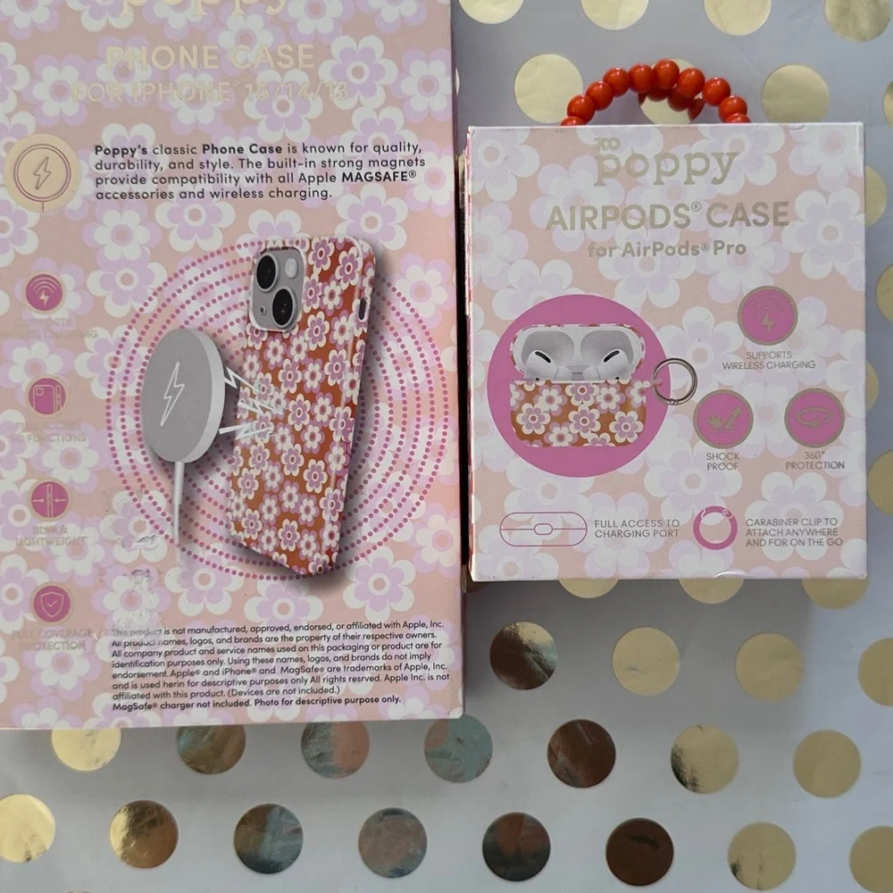 XO Poppy Floral iPhone and AirPods Case Set - Red and Pink